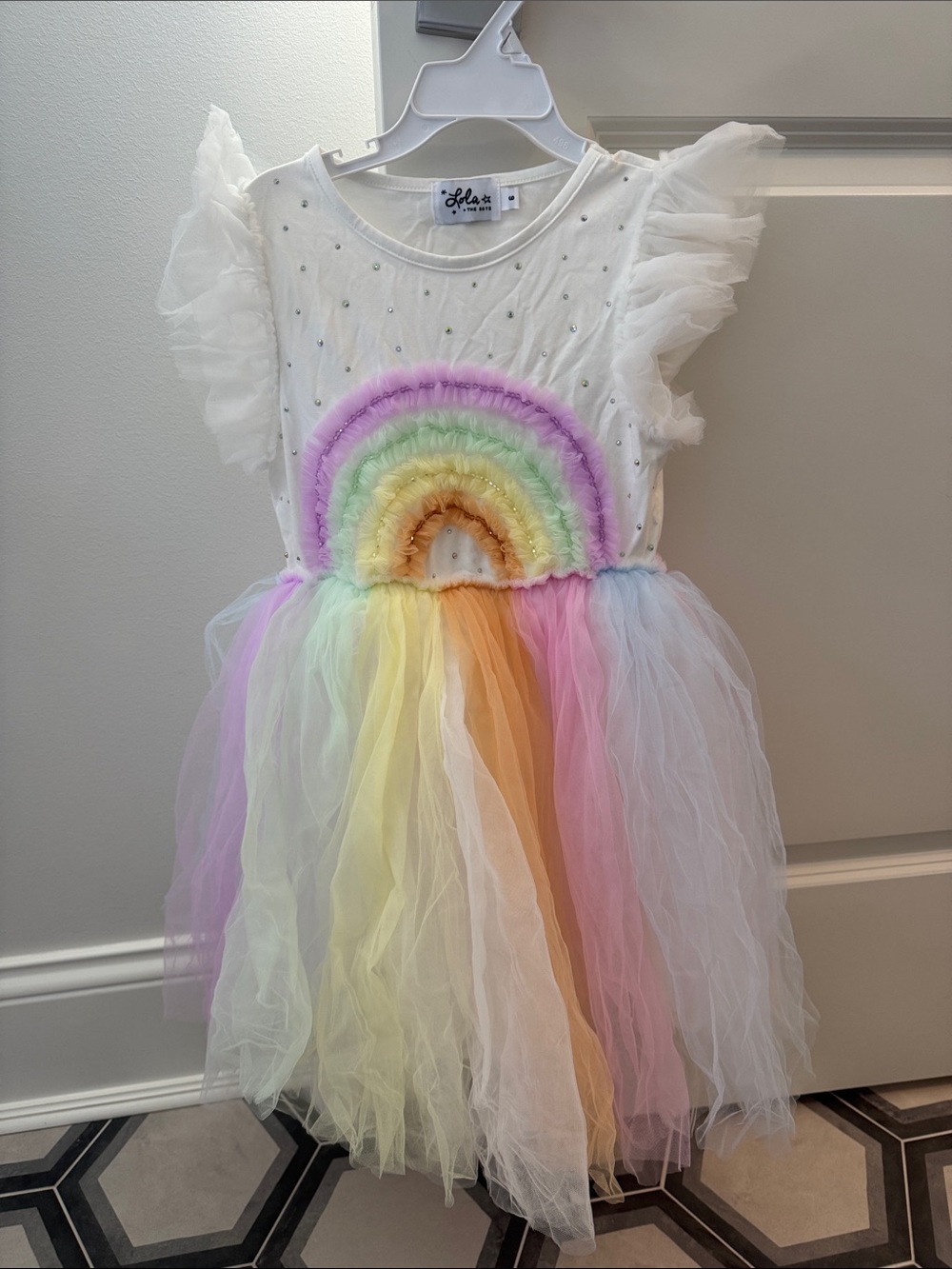 Lola + The Boys White Pastel Rainbow Tulle Dress